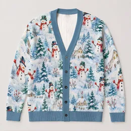 Watercolor Snowman Winter Scene for Cozy Holiday Layering and Everyday Cold Weather Style All-over Print Knitted Cardigan