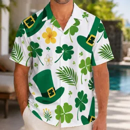 Green Leprechaun Hats And Shamrocks For St. Patrick's Day Celebrations, Festive Men Hawaiian Shirt