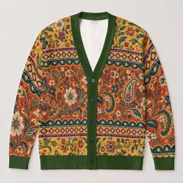 Vintage Mustard Floral Paisley Boho Style for Casual Relaxed Everyday Layering for Women All-over Print Knitted Cardigan