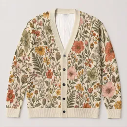 Vintage Wildflower Garden Botanical Florals for Cozy Everyday Layering and Fall Style All-over Print Knitted Cardigan