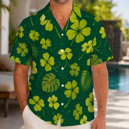 Lime Clover Motif For Beach Holidays And Summer Getaways, Men’s Relaxed Resort Style Hawaiian Shirt