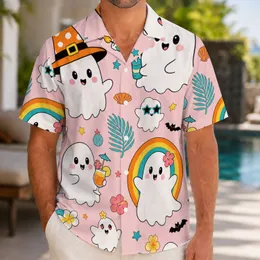 Cute Ghosts With Rainbows For Halloween Beach Parties And Playful Summer Vacation Style Hawaiian Shirt