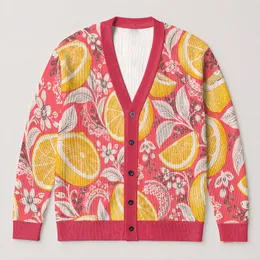 Lemon Citrus Lace Motifs for Beach Getaways and Date Days, Women's Resort Style All-over Print Knitted Cardigan