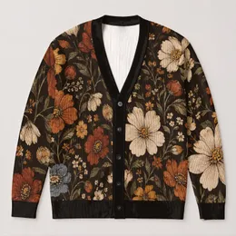 Autumn Wildflower Blooms In Rich Earth Tones For Everyday Layering And Casual Elegance All-over Print Knitted Cardigan