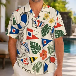 Nautical Signal Flags and Lifebuoys for Beach Vacations and Coastal Weekends for Men Hawaiian Shirt