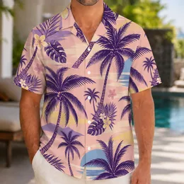 Purple Palm Sunset Stripes for Beach Vacations and Island Getaways for Stylish Men Hawaiian Shirt