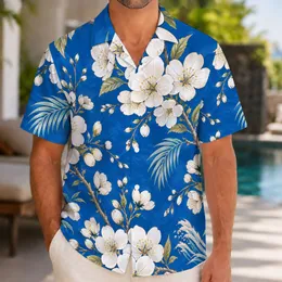 Blue White Cherry Blossom Branches for Coastal Vacations and Sunset Resort Gatherings Hawaiian Shirt