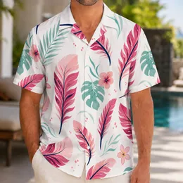 Pink Feather Island Motifs for Resort Getaways and Beach Holidays for Men’s Vacations Hawaiian Shirt