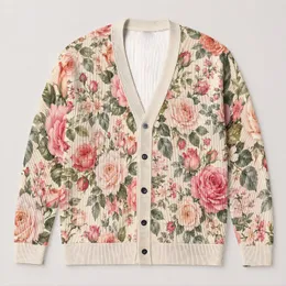 Pink Peach Rose Garden Blooms for Everyday Layering and Soft Romantic Women's Style All-over Print Knitted Cardigan