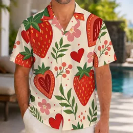 Strawberry Hearts and Garden Blooms for Romantic Summer Getaways and Beach Day Style Hawaiian Shirt