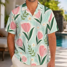 Pink Tulip Garden Motifs For Sunny Resort Getaways And Relaxed Vacation Days Outdoors Hawaiian Shirt