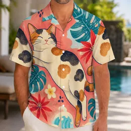 Playful Calico Cat In Tropical Colors For Beach Getaways And Casual Vacation Days Hawaiian Shirt