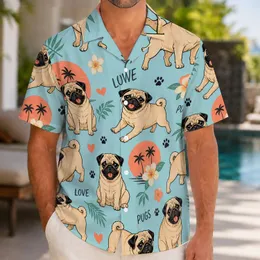 Playful Pug Companions With Tropical Hearts For Vacation Days And Dog Lovers Everywhere Hawaiian Shirt