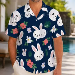 Whimsical Bunny and Flower Motifs for Spring Getaways and Casual Island Days Outdoors Hawaiian Shirt