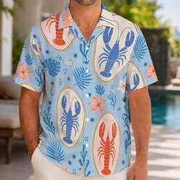 Coral And Blue Lobster Motifs For Coastal Vacations, Island Trips, And Summer Getaways Hawaiian Shirt