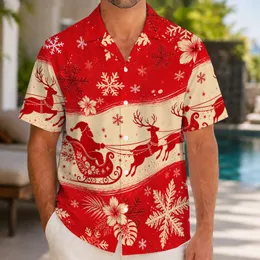 Red Snowflakes and Reindeer Sleigh Holiday Cheer for Tropical Getaways and Men’s Vacations Hawaiian Shirt