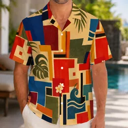 Retro Geometric Blocks in Jewel Tones for Summer Resort Style and Vacation Getaways Hawaiian Shirt