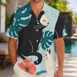 Color Block Cat Tropical Motif For Resort Getaways And Relaxed Everyday Summer Style Hawaiian Shirt