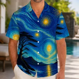 Swirling Starry Ocean Night Sky for Resort Holidays and Coastal Getaways for Men Hawaiian Shirt