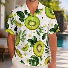 Fresh Kiwi Fruit and Tropical Leaves for Summer Vacation Style, Men's Resort Wear Gift Hawaiian Shirt