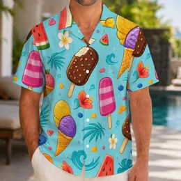 Colorful Tropical Ice Cream Treats for Beach Vacations and Summer Parties for Men Hawaiian Shirt