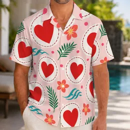 Red Heart Medallions and Island Botanicals for Valentine Getaways and Resort Vacations Hawaiian Shirt