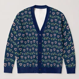 Navy Heart Vine Rows For Romantic Everyday Layering And Holiday Gatherings For Women All-over Print Knitted Cardigan