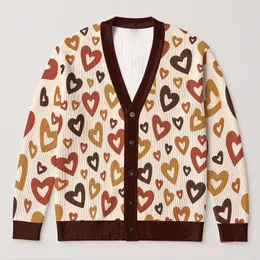 Warm Retro Heart Motif For Cozy Everyday Layering, Date Nights, And Valentine Style All-over Print Knitted Cardigan