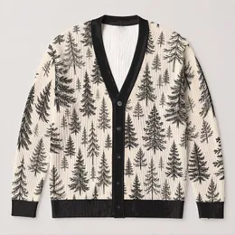 Black And White Evergreen Trees For Cozy Holiday Layering And Winter Family Gatherings All-over Print Knitted Cardigan