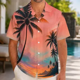 Coconut Palm Sunset Beach Scene for Island Vacations and Summer Getaways for Men Hawaiian Shirt