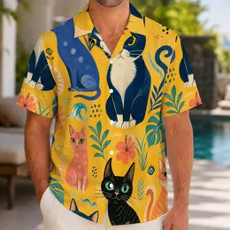 Colorful Abstract Cat Faces for Beach Vacations and Summer Getaways for Cat Lovers Hawaiian Shirt