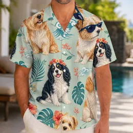 Playful Tropical Dogs With Hibiscus And Sunglasses For Sunny Beach Vacation Style Hawaiian Shirt