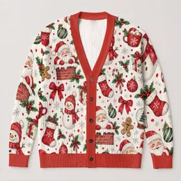 Santa Snowman Gingerbread Holiday Cheer for Christmas Parties, Women's XL-6XL Sizes All-over Print Knitted Cardigan