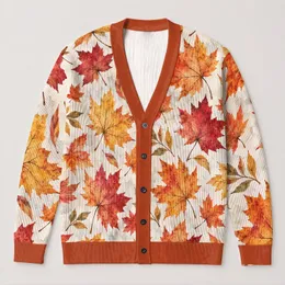 Autumn Maple Leaves For Cozy Fall Layering, Outdoor Dates, And Women's Everyday Style All-over Print Knitted Cardigan