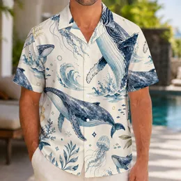 Blue Whale And Jellyfish Ocean Motifs For Coastal Vacations And Summer Gatherings Hawaiian Shirt
