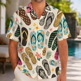 Colorful Flip Flop Beach Motifs for Summer Vacation Style and Island Getaways for Men Hawaiian Shirt