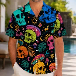 Colorful Skull and Mushroom Motifs for Festival Travel and Beach Vacation Style Lovers Hawaiian Shirt