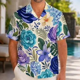 Blue Lavender Tropical Florals for Beach Getaways and Resort Days, Relaxed Men's Style Hawaiian Shirt
