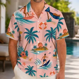 Retro Palm Trees, Surfers And Beach Rings For Sunny Island Vacations For Men Hawaiian Shirt