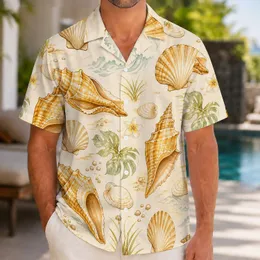 Golden Seashells and Coastal Accents for Beach Holidays and Resort Getaways for Men Hawaiian Shirt