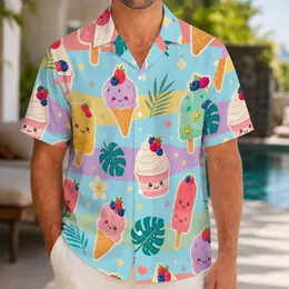 Pastel Ice Cream Characters For Beach Vacations And Playful Summer Resort Outfits Hawaiian Shirt