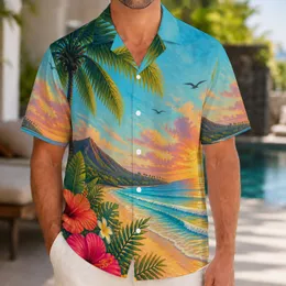 Tropical Beach Sunset Coastline for Relaxed Vacation Days and Island Getaways for Men Hawaiian Shirt