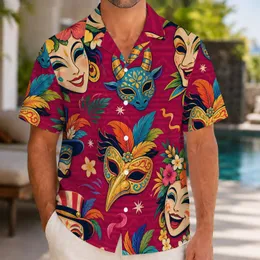 Carnival Mask Faces for Beach Parties and Summer Getaways, Vibrant Vacation Style Hawaiian Shirt