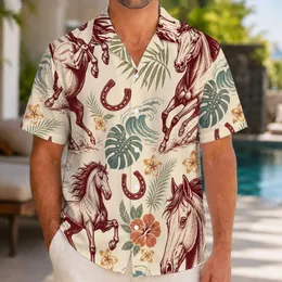 Western Horse Horseshoe Motifs for Beach Holidays and Ranch Weekends, Men's Style Hawaiian Shirt