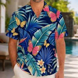 Blue Tropical Butterfly Foliage for Island Vacations and Resort Weekends Menswear Hawaiian Shirt