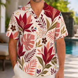 Burgundy Tropical Botanicals With Teal Accents For Resort Travel, Beach Days, Men Hawaiian Shirt