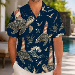 Lighthouse Turtle Ocean Waves for Coastal Vacations and Beach Getaways for Men’s Style Hawaiian Shirt