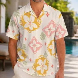 Pastel Geometric Plumeria Medallions for Sunny Resort Getaways and Island Weekends Hawaiian Shirt