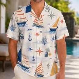 Nautical Sailboats, Anchors And Sea Stars For Coastal Vacations, Men And Ocean Lovers Hawaiian Shirt