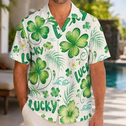 Lucky Clover Shamrock Green Summer Holiday Theme for Men and St. Patrick's Day Trips Hawaiian Shirt